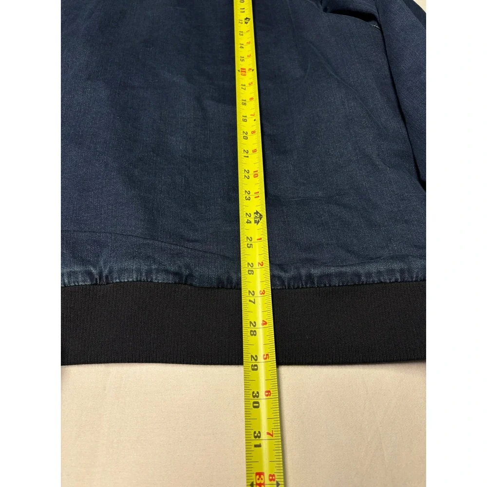 NWOT True Religion Denim Bomber Jacket Mens 2XL TG Blue Full Zip Horseshoe Logo‎